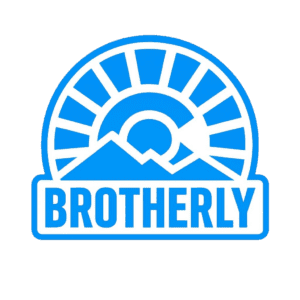Blue Brotherly logo with sun and mountains