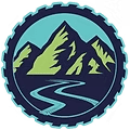 Round mountain logo with winding river