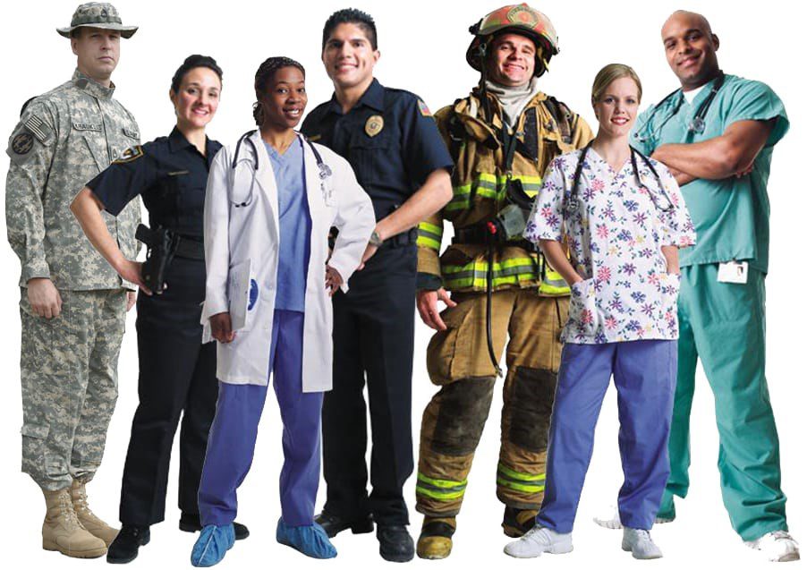 Diverse first responders and healthcare workers