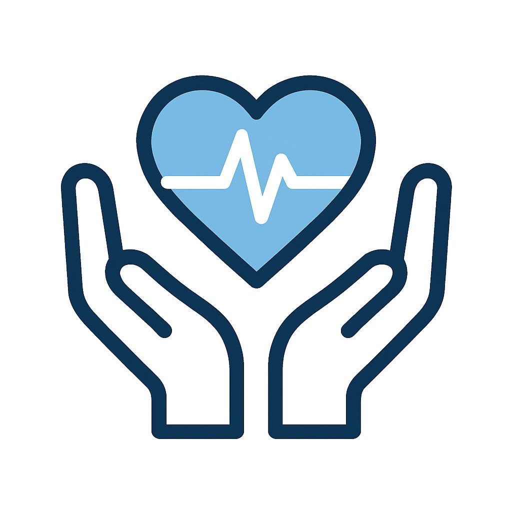 Hands holding heart with heartbeat line