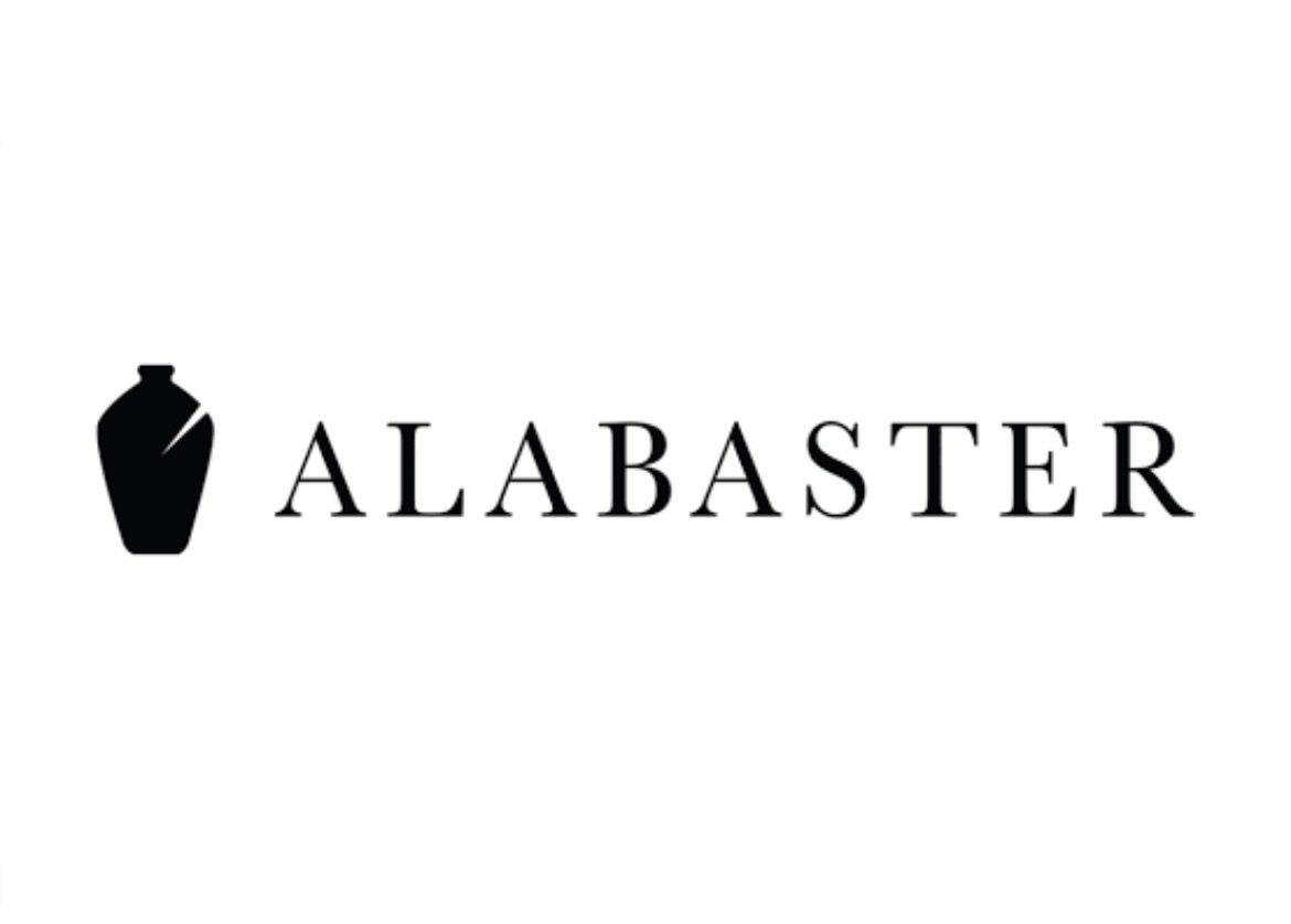 Alabaster logo with black vase icon