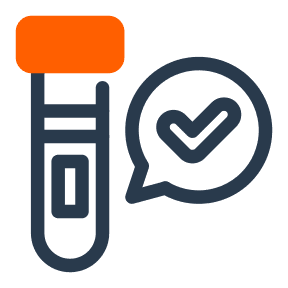 Test tube with checkmark speech bubble