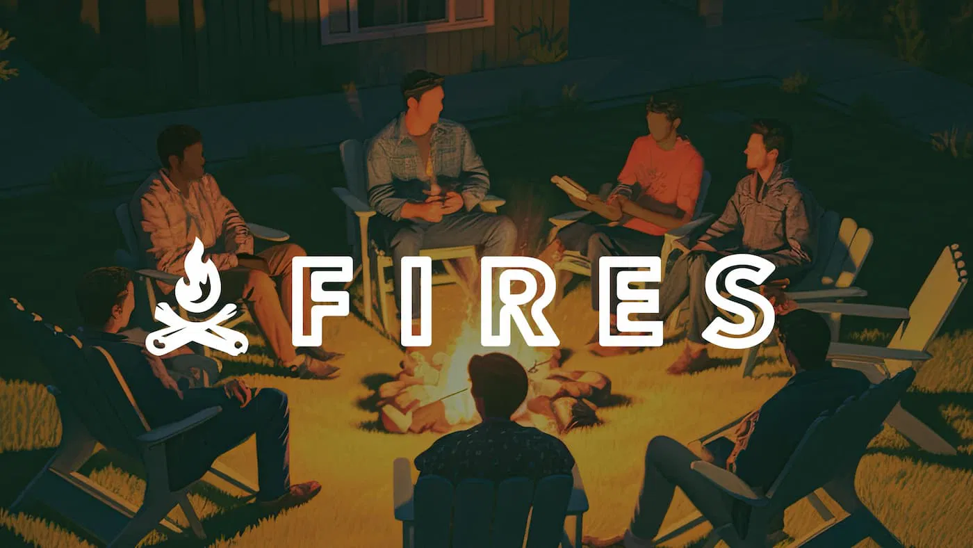 Group of people around campfire at night