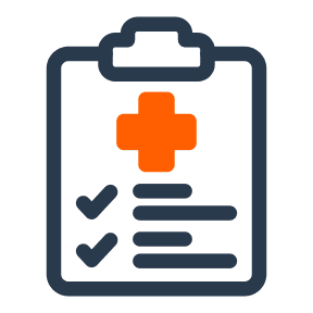 Medical checklist clipboard with orange cross