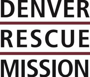 Denver Rescue Mission logo with maroon lines