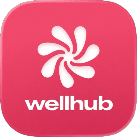 Pink Wellhub app icon with white swirl